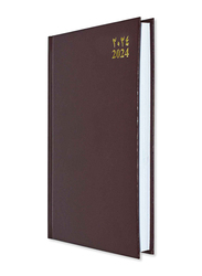 FIS 2024 Arabic/English Vinyl Hard Cover Diary, 384 Sheets, 60 GSM, A5 Size, FSDI21AE24CH, Chocolate