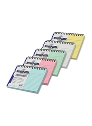 FIS Ruled Double Loop Spiral Binding Record Card, 6 x 4 Inch, 50 Sheets, 180 Gsm, FSIC64-180SP5C, Assorted
