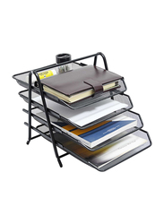 FIS 4-Shelf Wire Mesh Office Trays, A4 Size, FSOT103BK, Black
