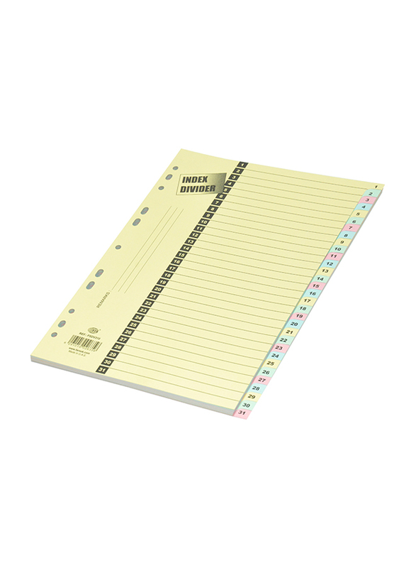 FIS 1-31 English Colour Board Divider, A4 Size, 240 GSM, Yellow