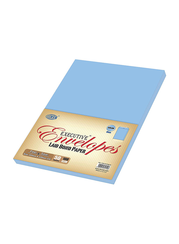 FIS Laid Paper Envelopes Peel & Seal, 12.75 x 9.01 inch, 50 Pieces, Blue