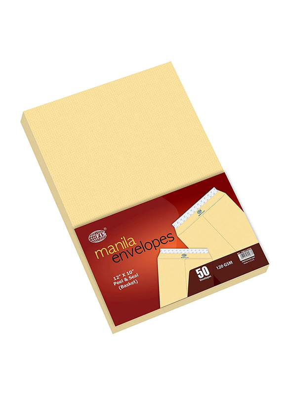 FIS Manila Basket Envelopes Peel & Seal, 12 x 10 Inch, 50 Pieces, Plain