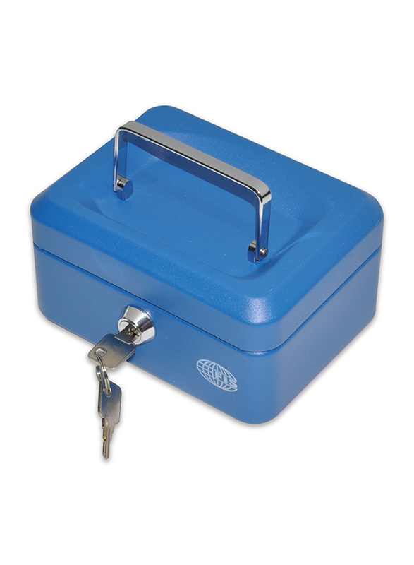 FIS Cash Box Steel with Key Lock, 152 x 115 x 80mm, 6 Inch Lock Size, Blue