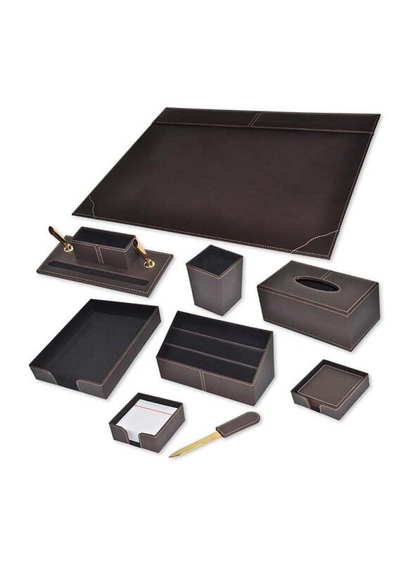 

FIS Italian PU Executive Desk Set, 9 Pieces, FSDS172DBR, Dark Brown