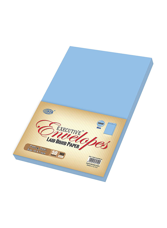 FIS Laid Paper Envelopes Peel & Seal, 10 x 7 inch, 50 Pieces, Blue
