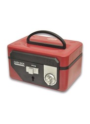 FIS Cash Box Steel with Number/Key Lock, 152 x 115 x 80mm, 6 Inch Lock Size, FSCPTS1036CRE, Red