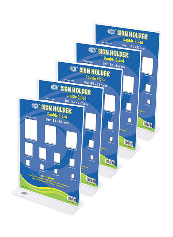 

FIS Up Right Double Sided Sign Holder, 182 x 257mm, 5 Pieces, FSNA182X257-5, Clear