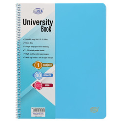 FIS Deluxe University Book, Spiral PP Neon Soft Cover, 1 Subject, (215x279mm) Size, 40 Sheets, Blue Color-FSUB1SS8.5X11BL