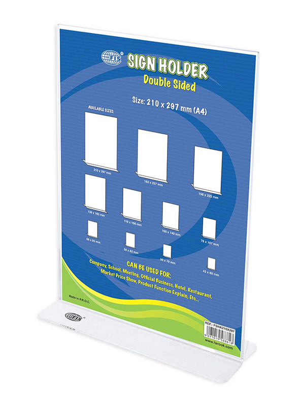 FIS Up Right Double Sided Sign Holder, 210 x 297mm, 4 Pieces, FSNA210X297-4, Clear