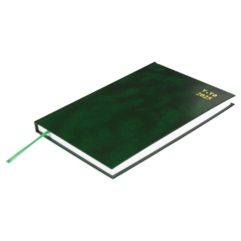 

FIS 2025 A5 Diary, Hard Cover Vinyl Materials, Saturday & Sunday Combined, Size A5(148x210mm), Arabic/English, 60gsm White Paper, Green Color-FSDI90AE