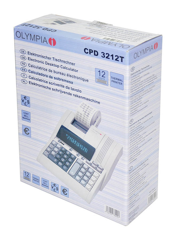 Olympia CPD 3212T 12 Digits Desk Calculator, OLCA946776005, White