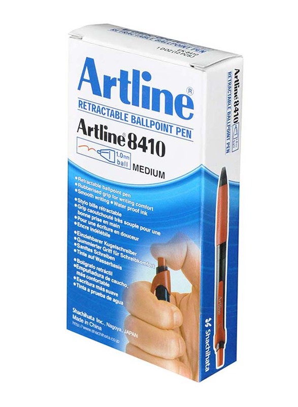 Artline 12-Piece 8410 Retractable Ballpoint Pen Set, ARBPEK-8410RE, 1.0mm, Red