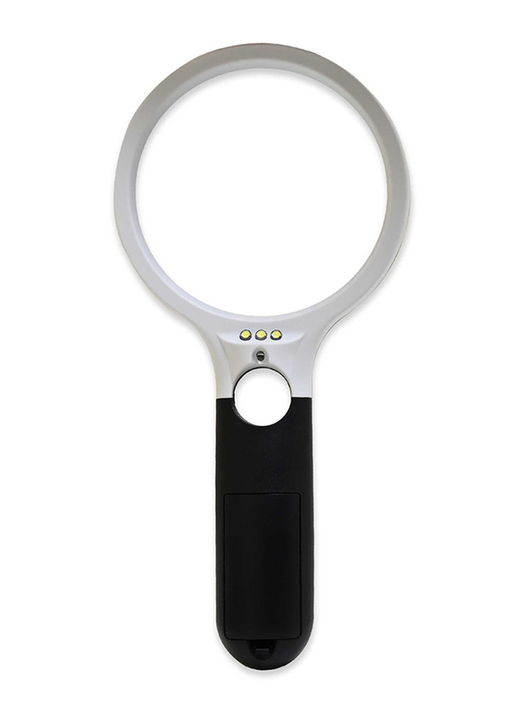 FIS Handheld Magnifier Glass with 4 LED Lights, EYMGMP70108, Black/White
