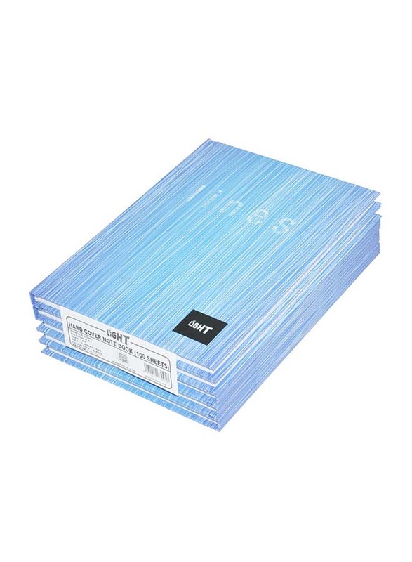 Light 5-Piece Hard Cover Notebook, Single Ruled, 100 Sheets, A5 Size, LINBA51601, Blue/White