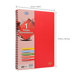 FIS University Book, Spiral PP Neon Soft Cover, 1 Subject, A4 Size (210x297mm), 40 Sheets, Red Color - FSUB1SPPRE