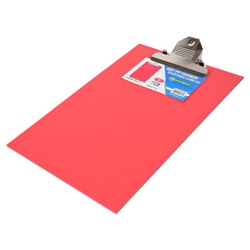 

FIS PP Colored Clipboard with Butterfly Jumbo Clip, Foolscap Size(210x330mm), Red Color-FSCBPPJCFSRE