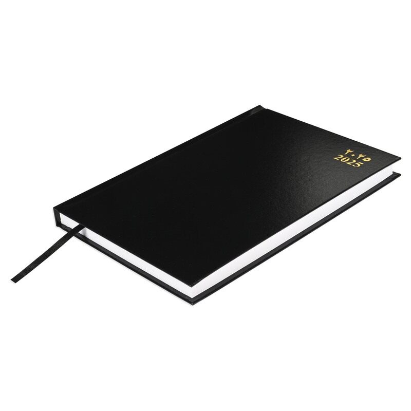 

FIS 2025 A5 Diary, Hard Cover Vinyl Materials, 1 Side Padded Cover, Saturday & Sunday Combined, Size A5(148x210mm), Arabic/English, 60gsm White Paper,
