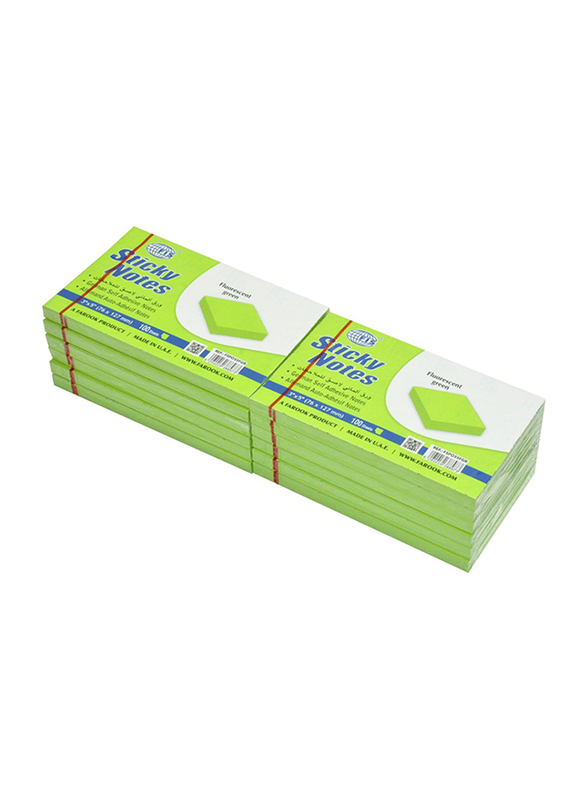 FIS Fluorescent Sticky Notes Set, 3 x 5 inch, 12 x 100 Sheets, FSPO35FGR, Green