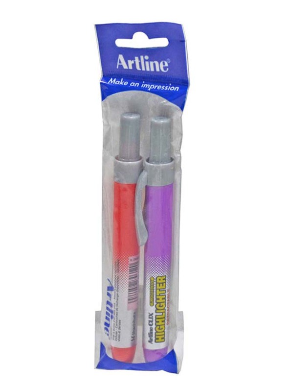 Artline 2-Piece Clix Highlighter Set, Red/Purple