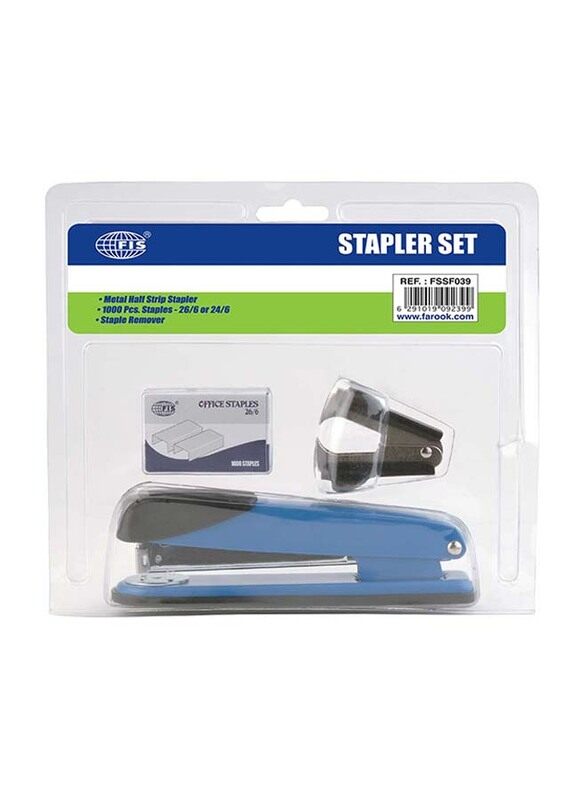 FIS Metal Half Strip Stapler, 1000 Pieces, FSSF039, Blue