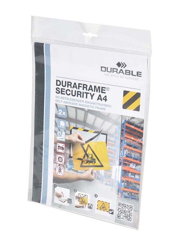 Durable 2-Piece Magnetic Security Sign Frame Set, A4 Size, DUMF4944-130, Black/Yellow