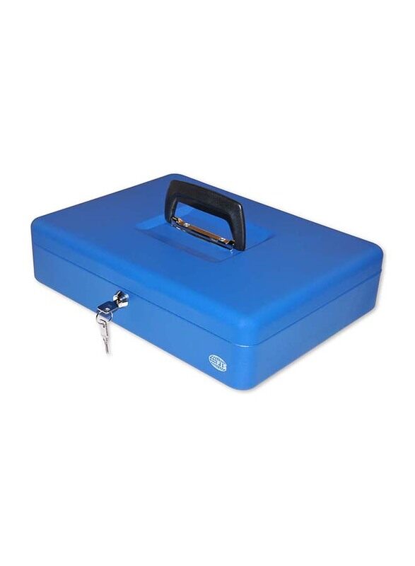 

FIS Cash Box 14.5" Inches, Safe Key Lock, Size (370x280x90mm), Made from High Grade Stainless Steel, Blue Color-FSCPTS0001BL
