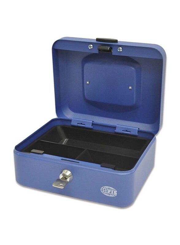 FIS Cash Box Steel with Key Lock, 200 x 160 x 90mm, 8 Inch Lock Size, FSCPTS0X30B, Blue