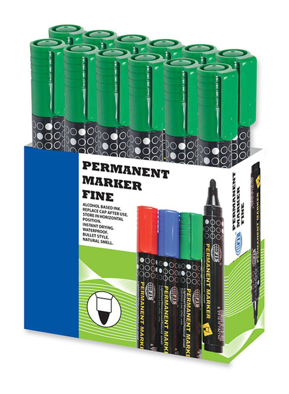 FIS 12-Piece Fine Tip Permanent Markers Set, Green