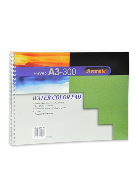 Artmate A3 Size Water Colour Pads, 12 Sheets, White
