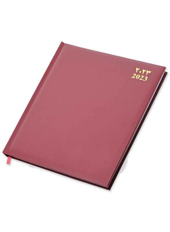 

FIS 2023 Arabic/English/French Vinyl 1-Side Padded Black Executive Diary, 128 Sheets, 70 GSM, FSDI89AEFV23MR, Red