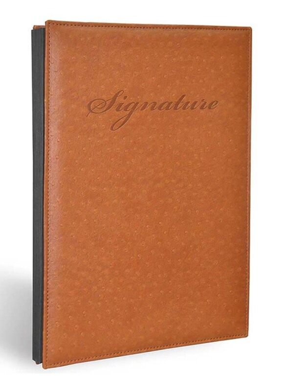 

FIS Ostrich Italian PU Material Cover Signature Book with Gift Box, 240 x 340mm, 18 Sheets, FSCL18OBR, Brown