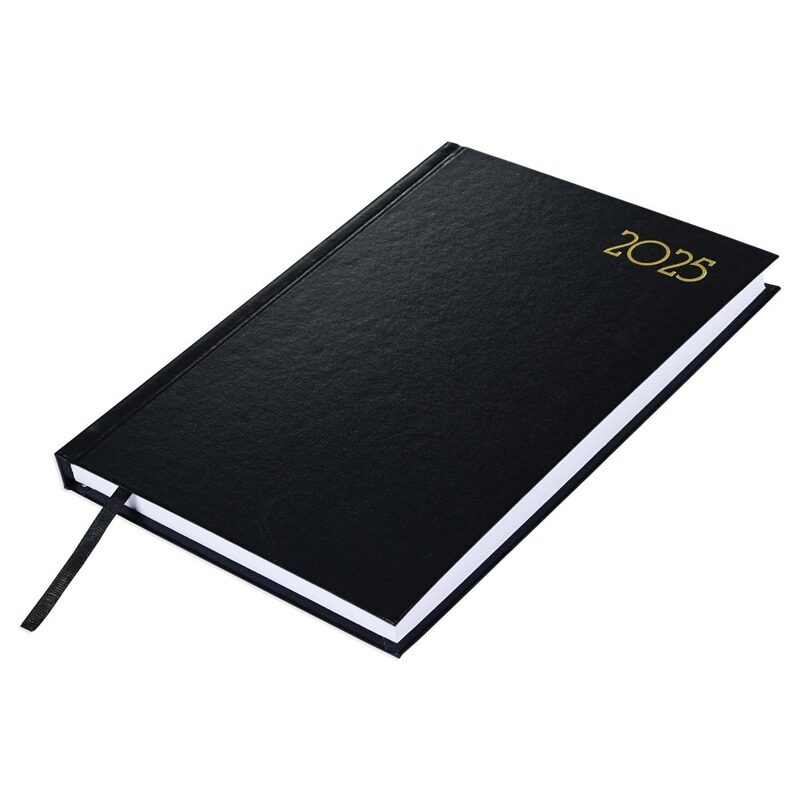 

FIS 2025 Diary, Hard Cover Vinyl Material, Saturday & Sunday Combined, A5 Size(14.8x21cm), English, Black Color-FSDI90E25BK