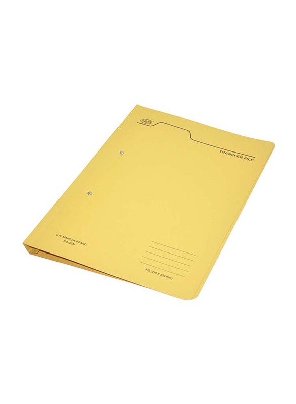 FIS Transfer File Set with Fastener, English, 320GSM, F/S Size, 50 Pieces, FSFF4EYL, Yellow