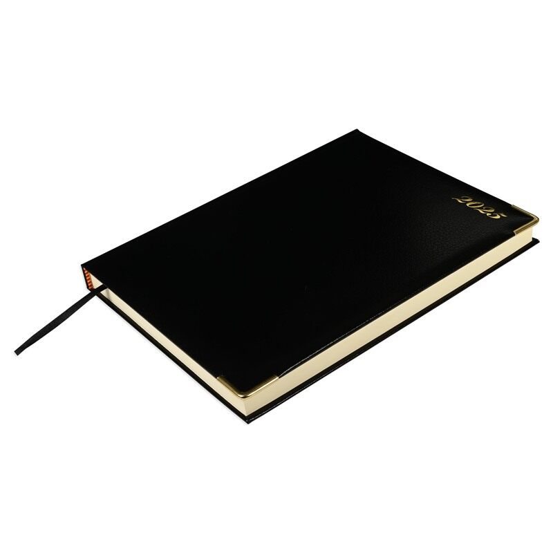 

FIS 2025 Executive Daily Diary, Bonded Leather Materials, 1 Side Padded Cover, Golden Corners, Size 195x260mm, English, 70gsm White Paper, Black Color