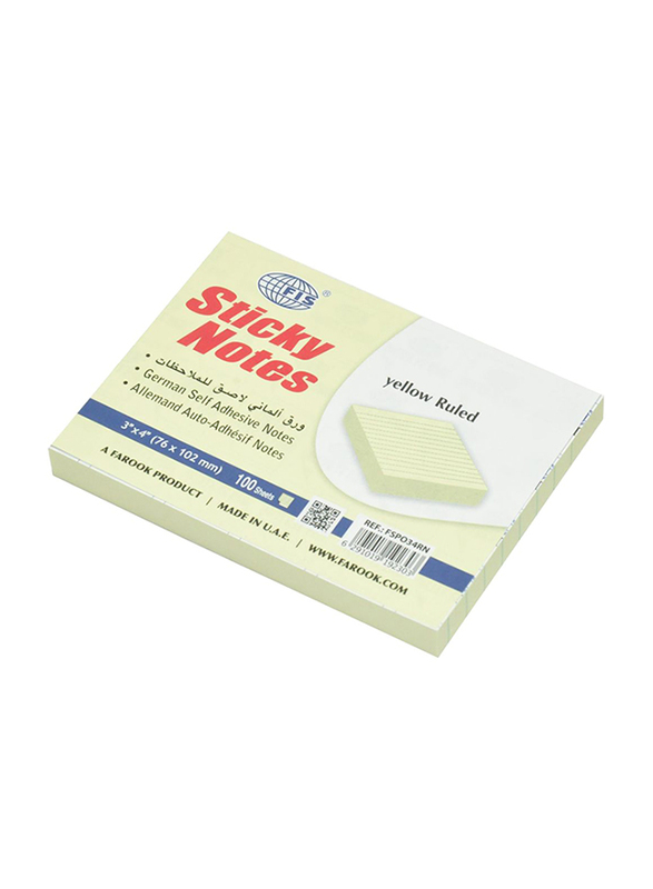 FIS Ruling Sticky Notes Set, 3 x 4 inch, 12 x 100 Sheets, FSPO34RN, Yellow