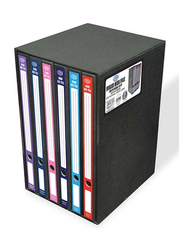FIS Rigid Box Files Set with Wire Clip, 212mm x 335mm x 22mm, 6 Pieces, FSBFWC6PBOX, Black