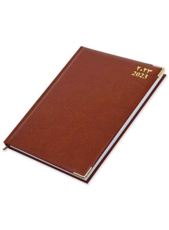 

FIS 2023 Arabic/English Vinyl Cover Diary with 1-Side Padded Gold Corner, 320 Sheets, 60 GSM, A4 Size, FSDI48AEG23BR, Brown