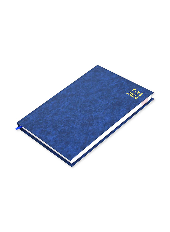 FIS 2024 Arabic/English Vinyl Hard Cover Agenda Diary, 400 Sheets, 60 GSM, FSDI75AEV24BL, Blue