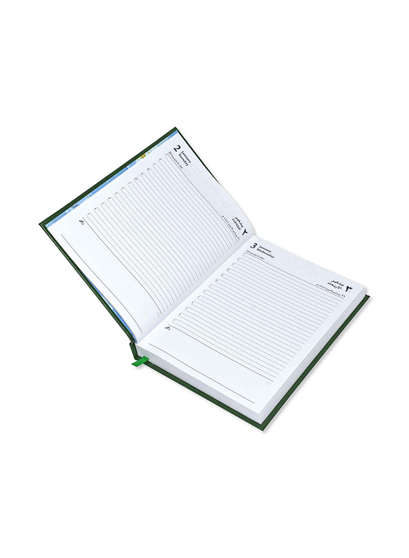 FIS 2024 Arabic/English 1 Side Padded Cover Diary, 384 Sheets, 60 GSM, A5 Size, FSDI18AE24GR, Green