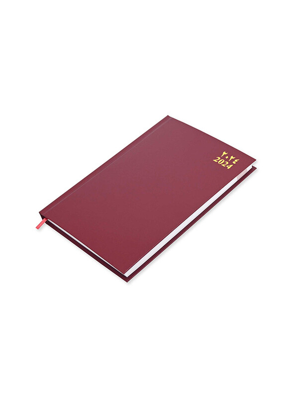 

FIS 2024 Arabic/English Vinyl Hard Cover Agenda Diary, 400 Sheets, 60 GSM, FSDI75AEV24MR, Maroon