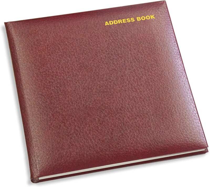 FIS Golden English Address Books Bonded Leather 3 Sides Gilded, 64 Sheets, 165 x 165mm, FSAD165X165EG, Brown