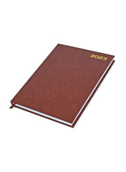 FIS Executive 2023 English Diary Vinyl Hard Cover, 384 Sheets, 70 GSM, FSDI88EN23BR, Brown