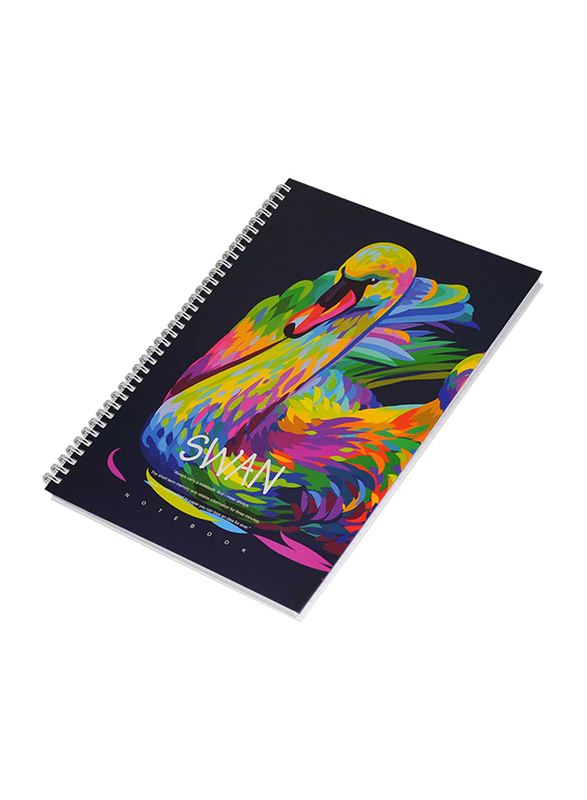 FIS Swan Design Spiral Hard Cover Notebook, 5 x 96 Sheets, A4 Size, FSNBSHCA496-SWA3, Multicolour