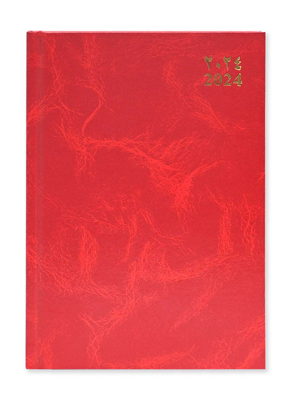 FIS 2024 Arabic/English Saturday & Sunday Combined Diary, 320 Sheets, 60 GSM, A5 Size, FSDI90AE24RE, Red