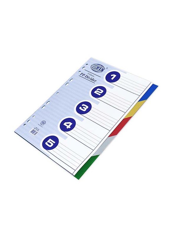 FIS PP File Divider with Index & 1-5 Division, 50-Piece, A4 Size, Blue