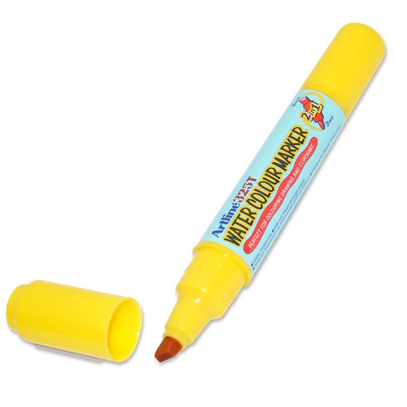 Artline 12-Piece 325T Acrylic Fiber Tip Water Colour Marker, Yellow