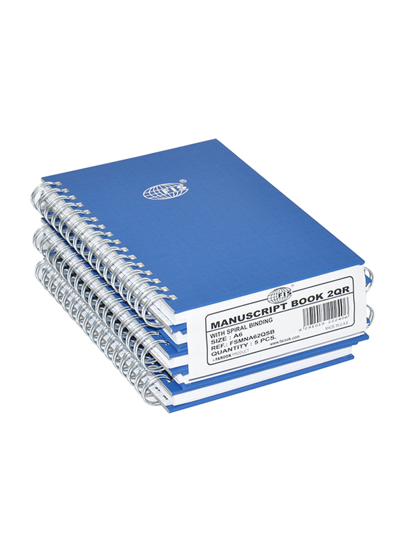 FIS Manuscript Notebook Set, 8mm Single Ruled, 2 Quire, 5 x 96 Sheets, A6 Size, FSMNA62QSB, Blue