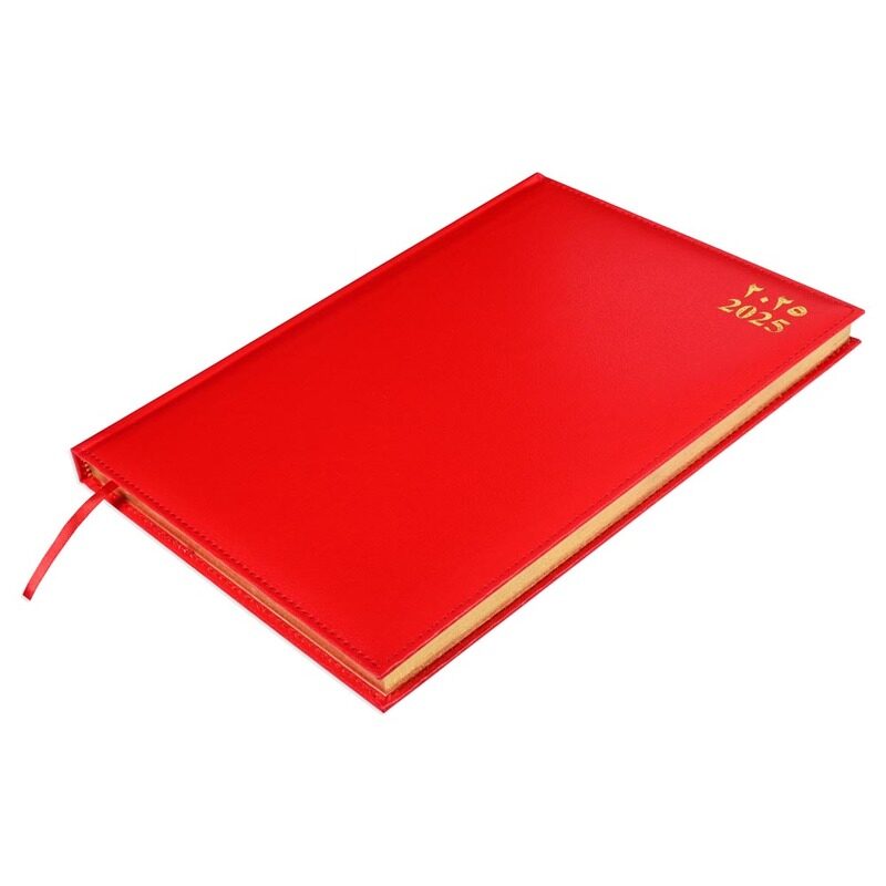 

FIS 2025 A4 Golden Diary, Vinyl Materials, 1 Side Padded & Sewn Cover, Gilded Edges, Size A4(210x297mm), English/Arabic, 60gsm White Paper, Red Color-