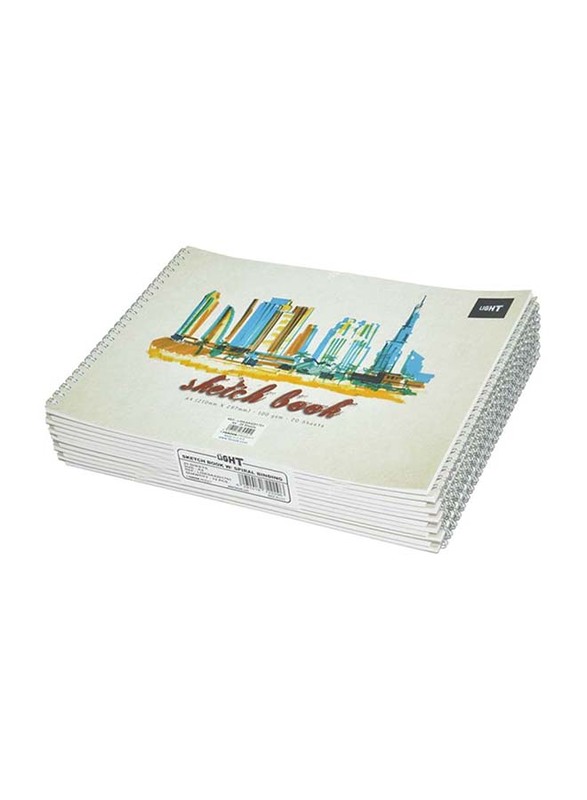 Light 12-Piece Spiral Sketch Book, 20 Sheets, 100 GSM, A4 Size, LISKSA4201701, White