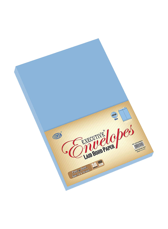 FIS Laid Paper Envelopes Peel & Seal, 12 x 10 inch, 50 Pieces, Blue